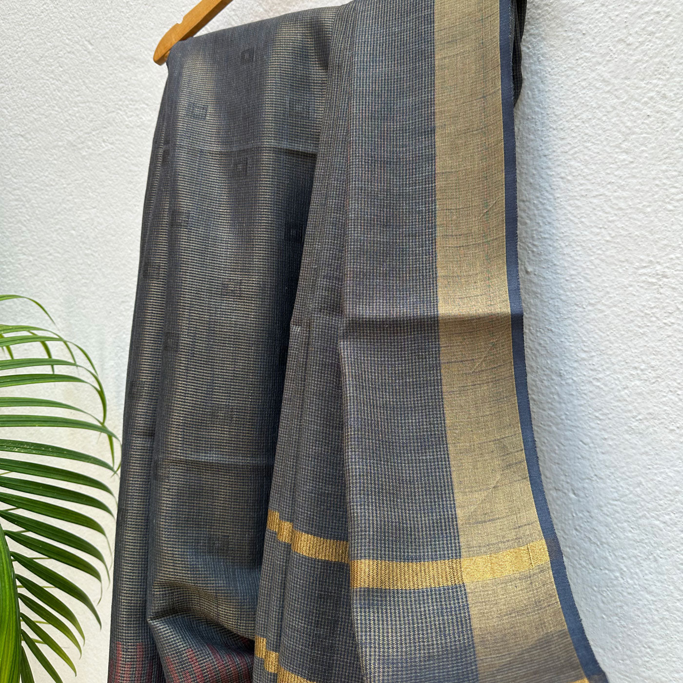 Smoke Grey Cotton Metallic Saree