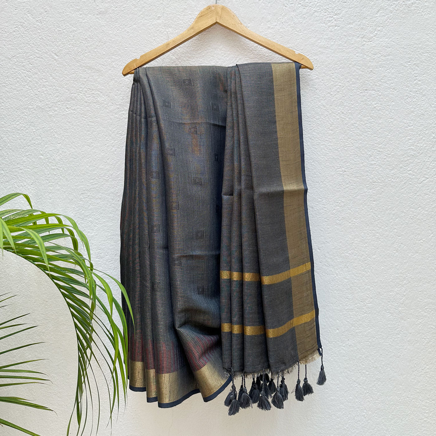 Smoke Grey Cotton Metallic Saree