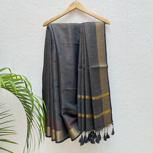 Smoke Grey Cotton Metallic Saree