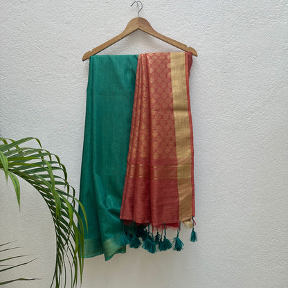 Smoke Pine Cotton Bamboo Silk Saree
