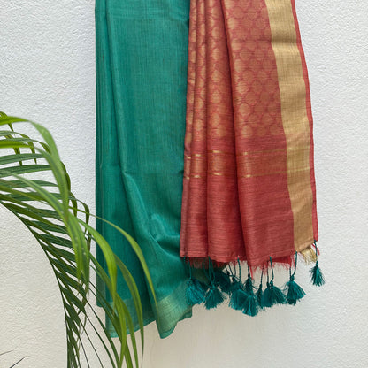 Smoke Pine Cotton Bamboo Silk Saree