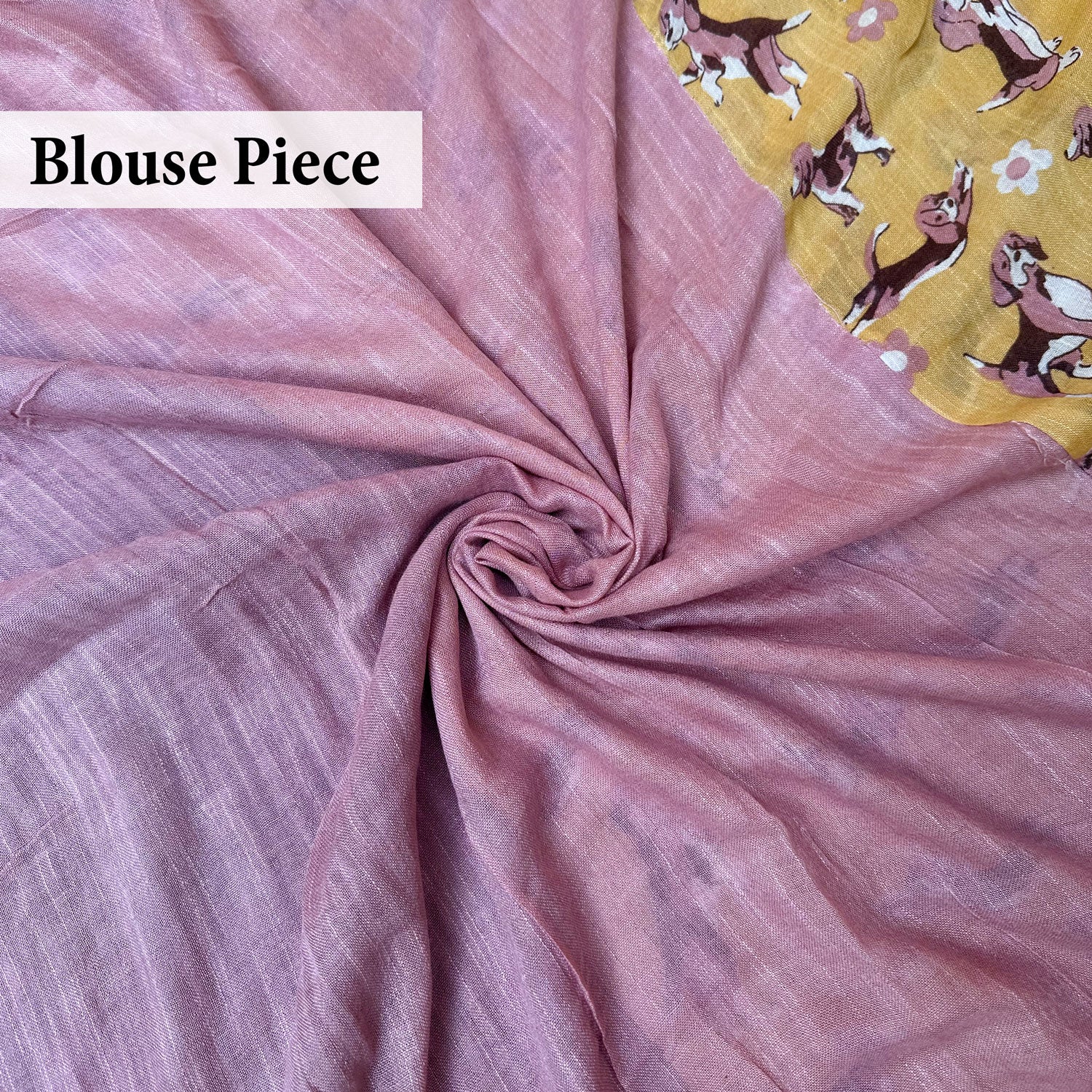 Sniff & Seek mustard cotton beagle print saree with onion pink blouse piece, Zoomies Collection by The Thread Weavers