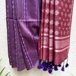 Load image into Gallery viewer, Sparkling Grape Cotton Bamboo Silk Saree
