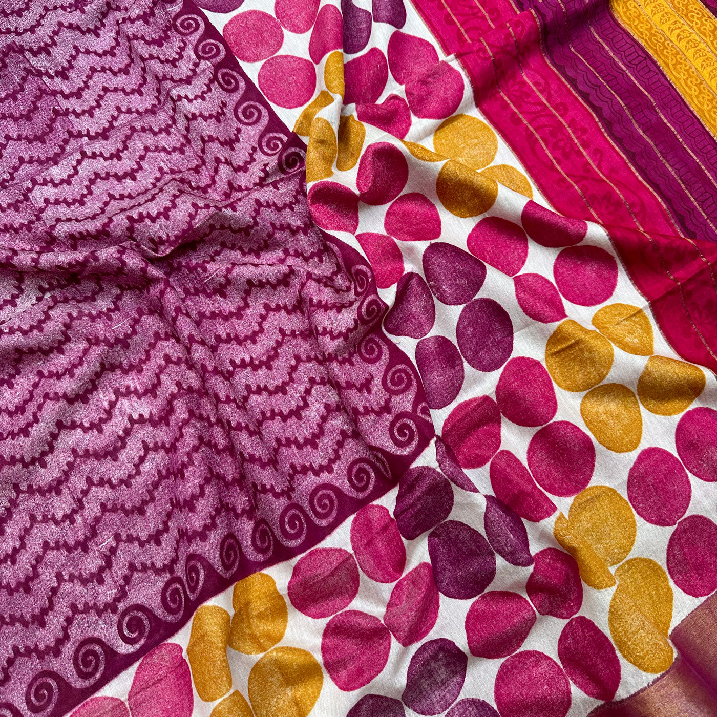 Sparkling Pinks Handblock Cotton Viscose Silk Saree