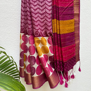 Sparkling Pinks Handblock Cotton Viscose Silk Saree