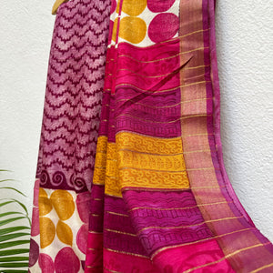 Sparkling Pinks Handblock Cotton Viscose Silk Saree