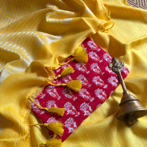Spectra Yellow Cotton Saree with Printed Blouse