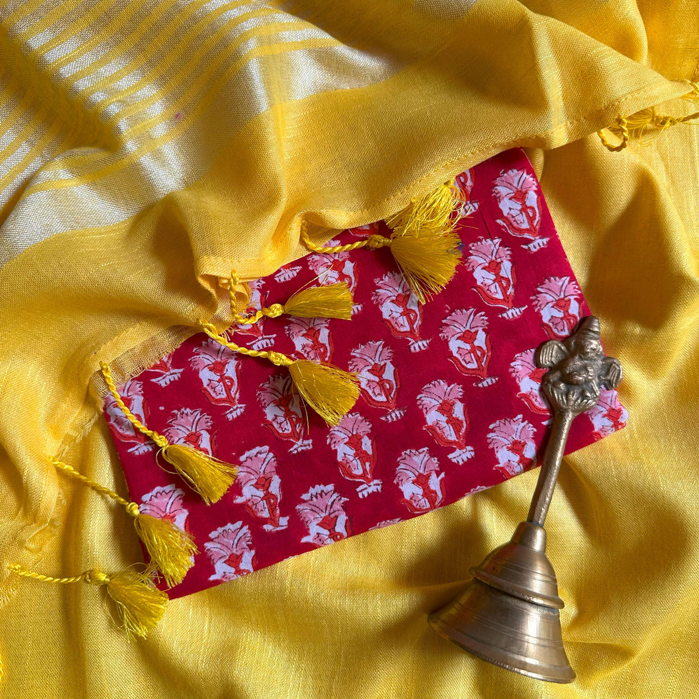 Spectra Yellow Cotton Saree with Printed Blouse