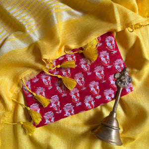 Spectra Yellow Cotton Saree with Printed Blouse