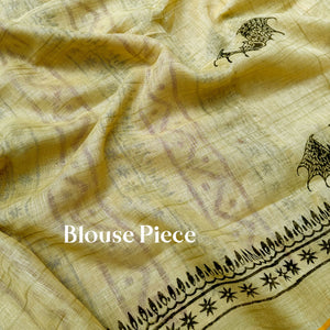 Spooky Tales Handblock Printed Pure Linen Saree
