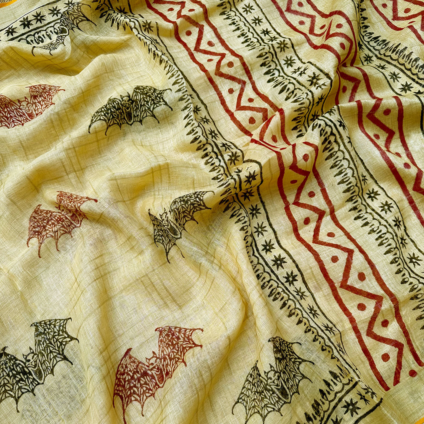 Spooky Tales Handblock Printed Pure Linen Saree