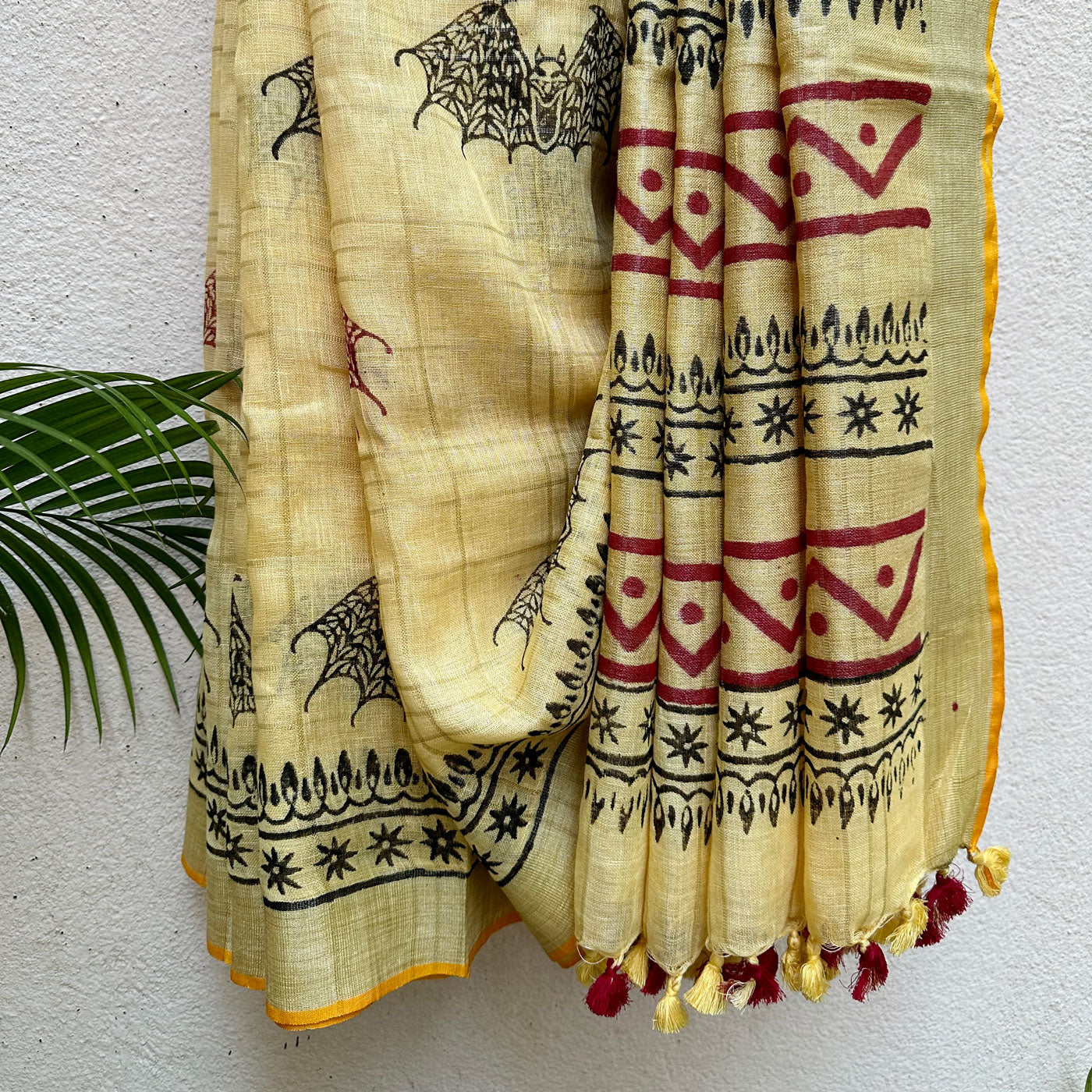 Spooky Tales Handblock Printed Pure Linen Saree