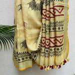 Load image into Gallery viewer, Spooky Tales Handblock Printed Pure Linen Saree
