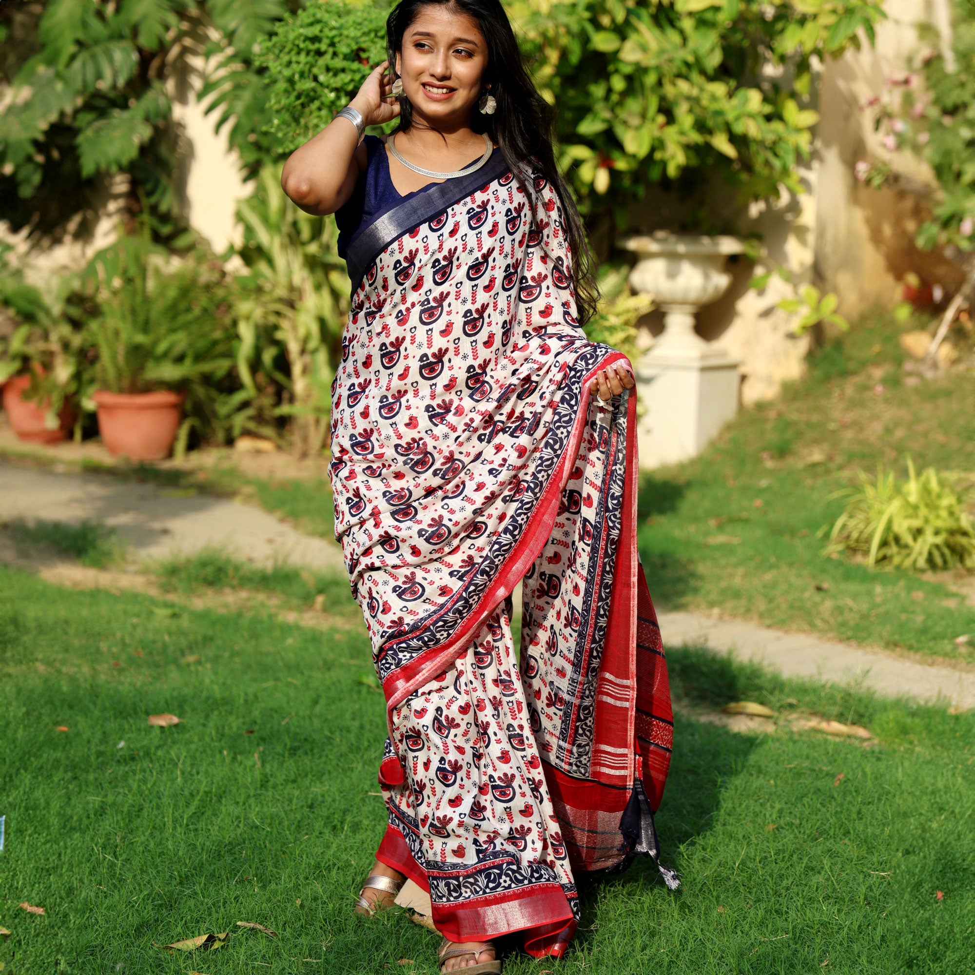 Stockholm Printed Organic Linen Saree