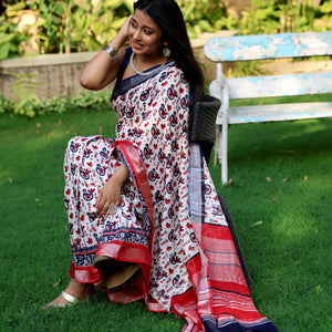 Stockholm Printed Organic Linen Saree