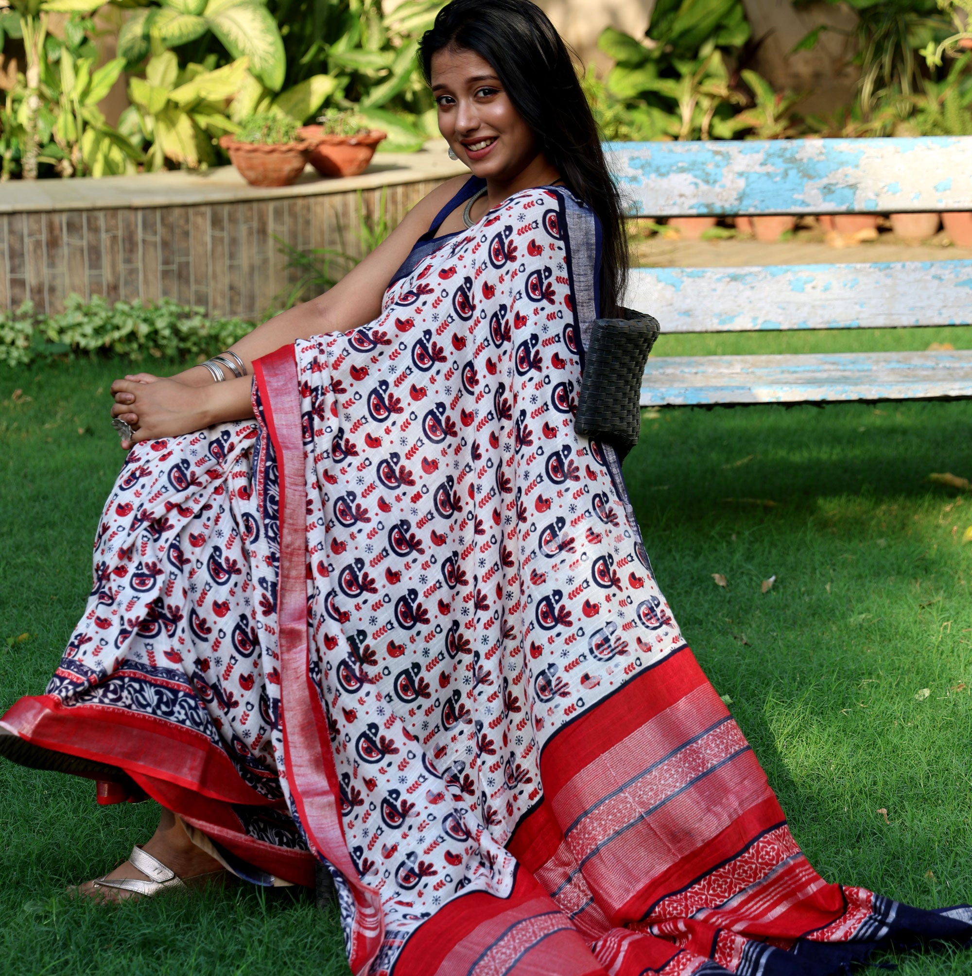 Stockholm Printed Organic Linen Saree