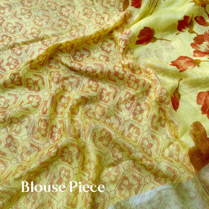 Stylish Spring Handblock Printed Pure Linen Saree