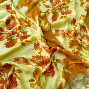 Stylish Spring Handblock Printed Pure Linen Saree