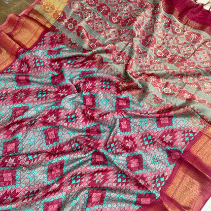 Sunehri Aztec Cotton Silk Printed Saree