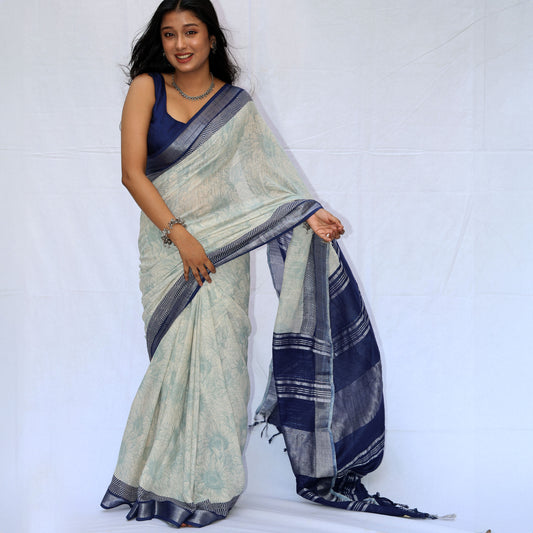 Sunforest Mix Printed Organic Linen Saree