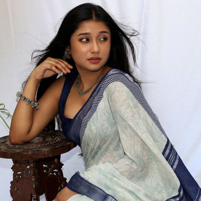 Sunforest Mix Printed Organic Linen Saree