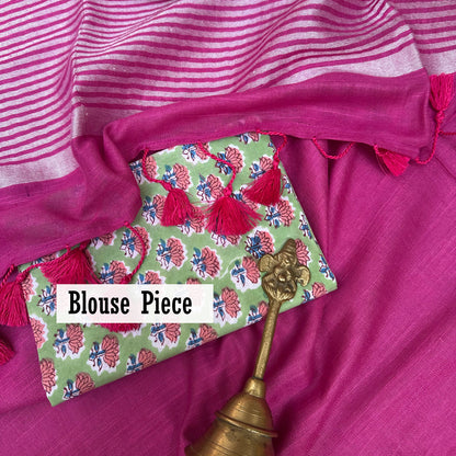 Sunkissed Pink Cotton Saree with Printed Blouse