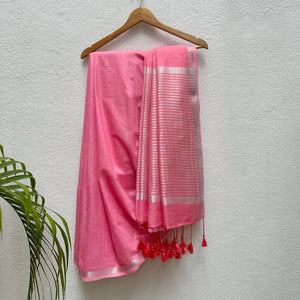 Quartz Pink Cotton Saree with Printed Blouse