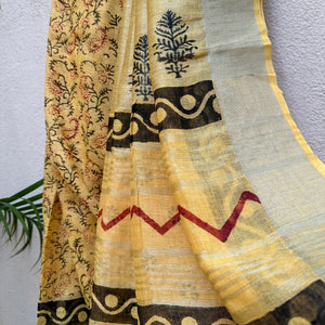 Surajmukhi Handblock Printed Pure Linen Saree