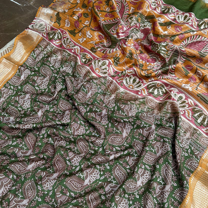 Surkhi Kalamkari Cotton Silk Printed Saree
