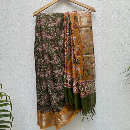 Surkhi Kalamkari Cotton Silk Printed Saree