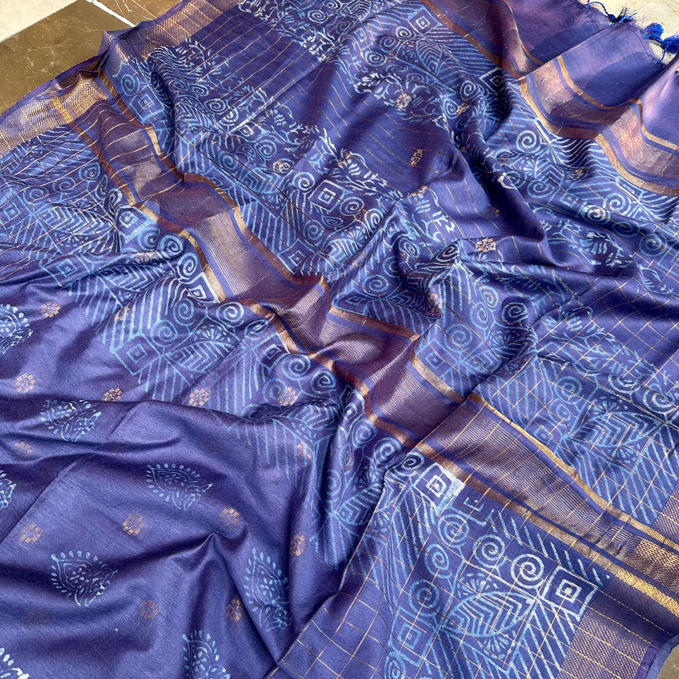 Suryamukhi Handblock Printed Cotton Silk Saree