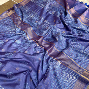 Suryamukhi Handblock Printed Cotton Silk Saree