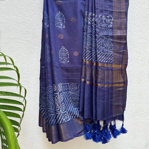 Suryamukhi Handblock Printed Cotton Silk Saree