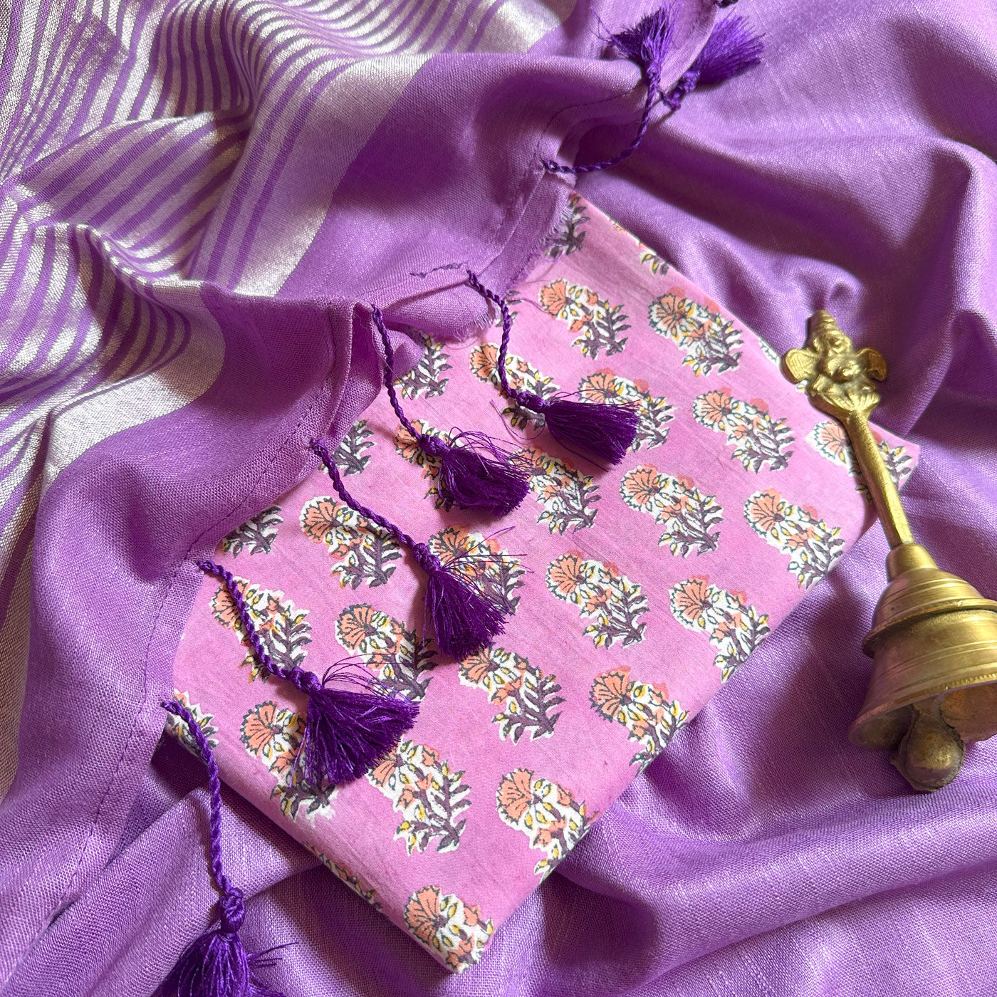 Sweet Lilac Cotton Saree with Printed Blouse