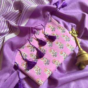 Sweet Lilac Cotton Saree with Printed Blouse
