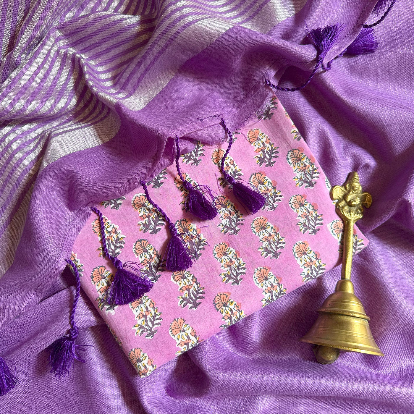 Sweet Lilac Cotton Saree with Printed Blouse