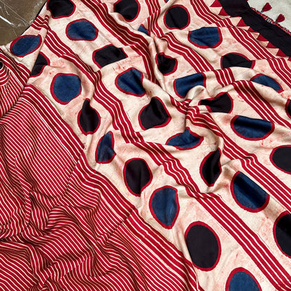Taabir Handblock Printed Ajrakh Modal Silk Saree