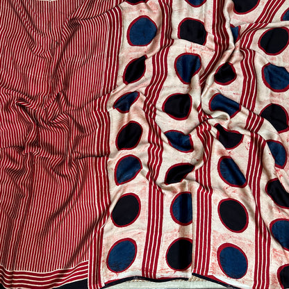Taabir Handblock Printed Ajrakh Modal Silk Saree