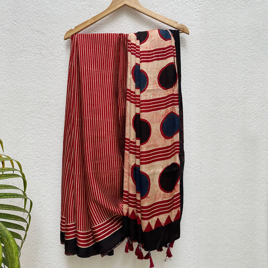 Taabir Handblock Printed Ajrakh Modal Silk Saree
