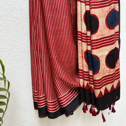 Taabir Handblock Printed Ajrakh Modal Silk Saree
