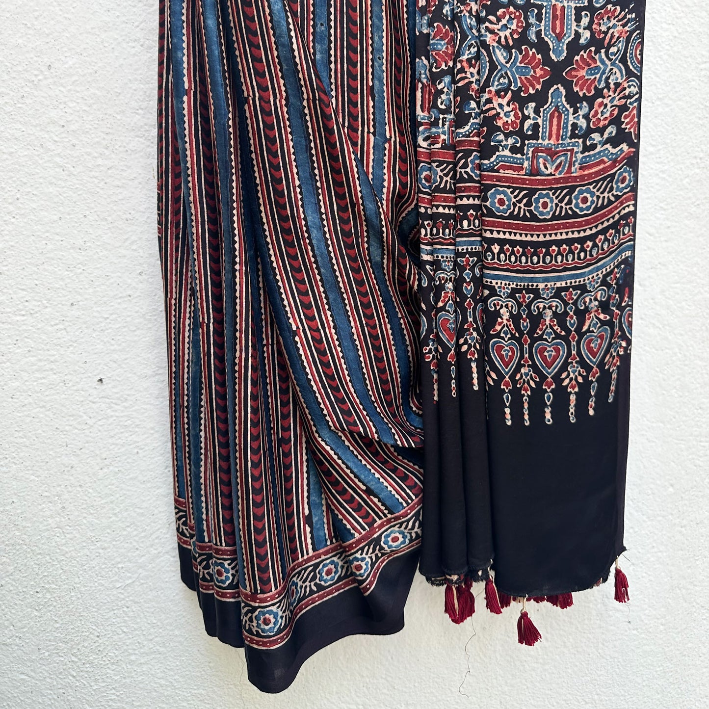 Taabir Handblock Printed Ajrakh Modal Silk Saree