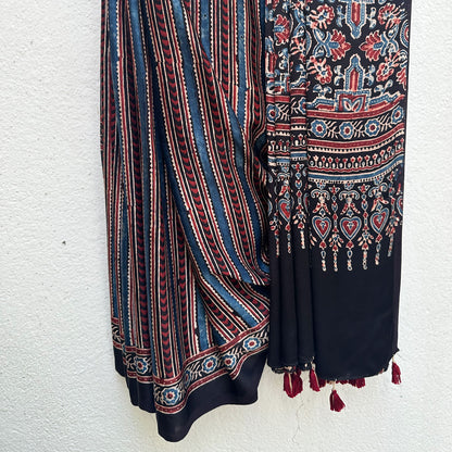 Taabir Handblock Printed Ajrakh Modal Silk Saree