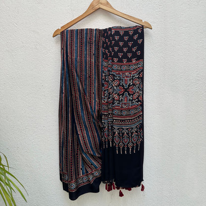 Taabir Handblock Printed Ajrakh Modal Silk Saree