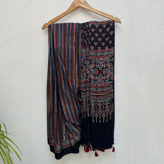 Taabir Handblock Printed Ajrakh Modal Silk Saree