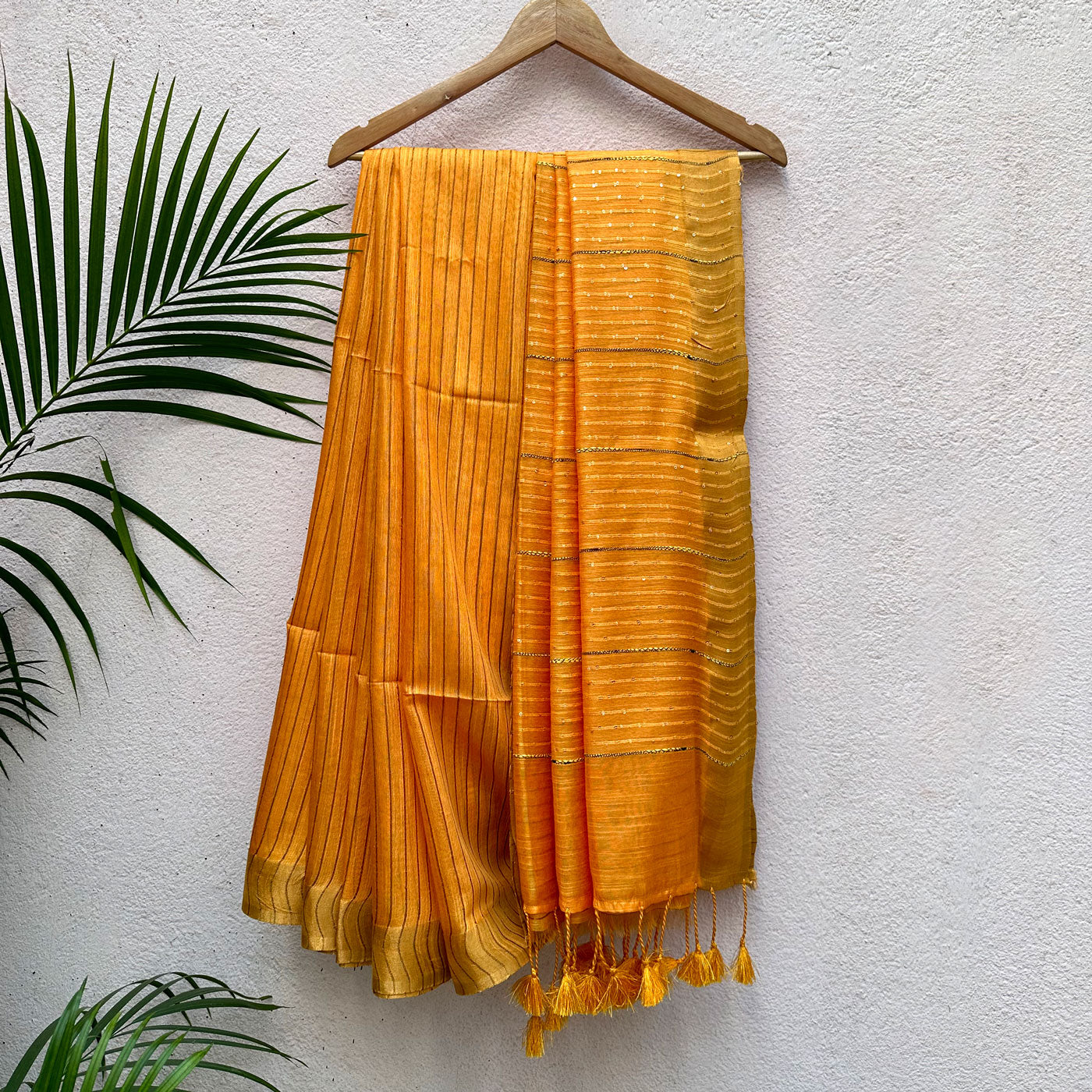 Tangerine Cotton Silk Saree with Printed Blouse Piece