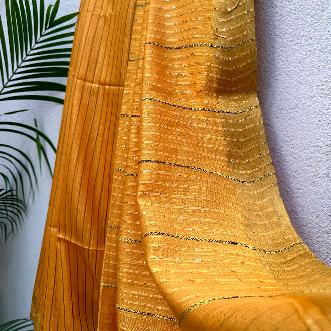 Tangerine Cotton Silk Saree with Printed Blouse Piece
