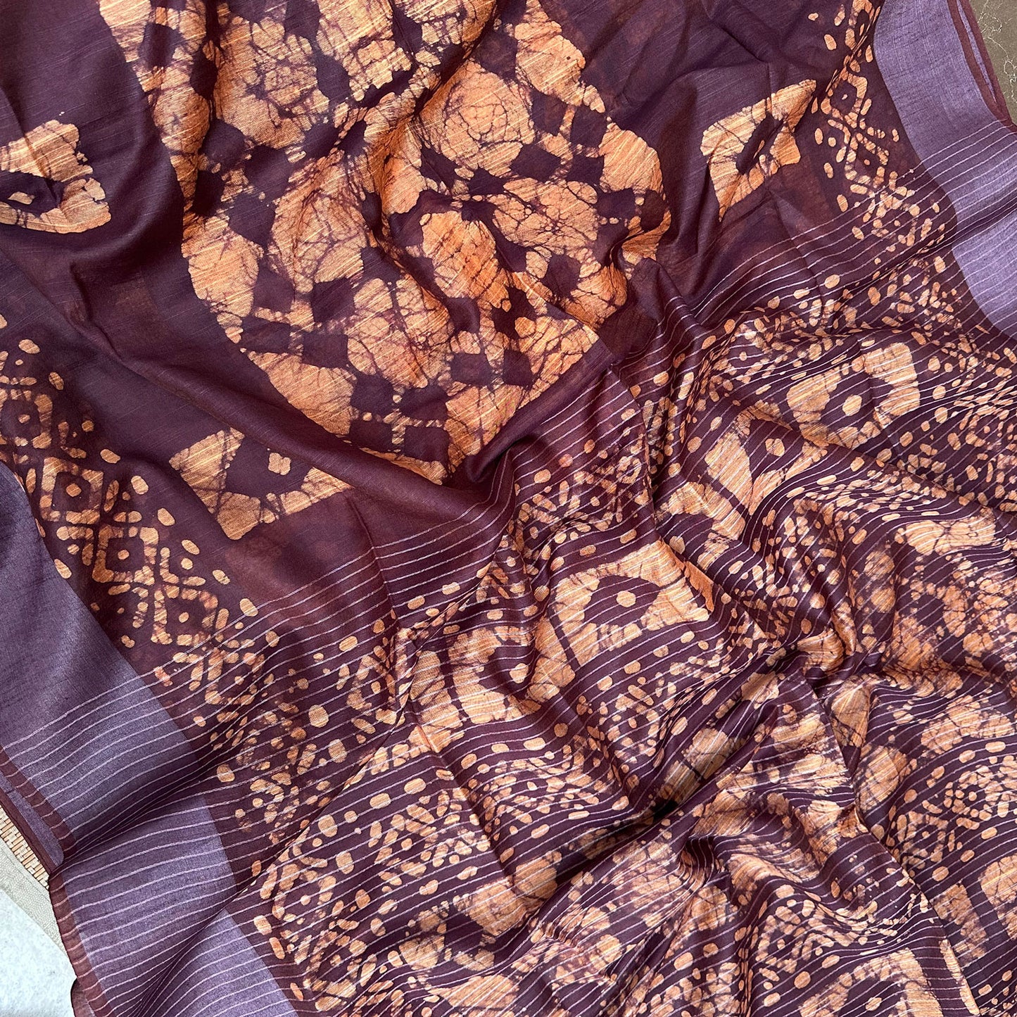 Tibetan Red Batik Cotton Silk Saree