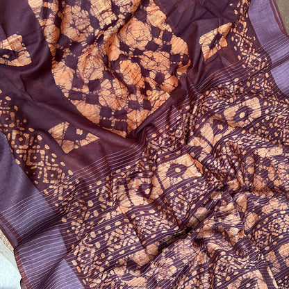 Tibetan Red Batik Cotton Silk Saree