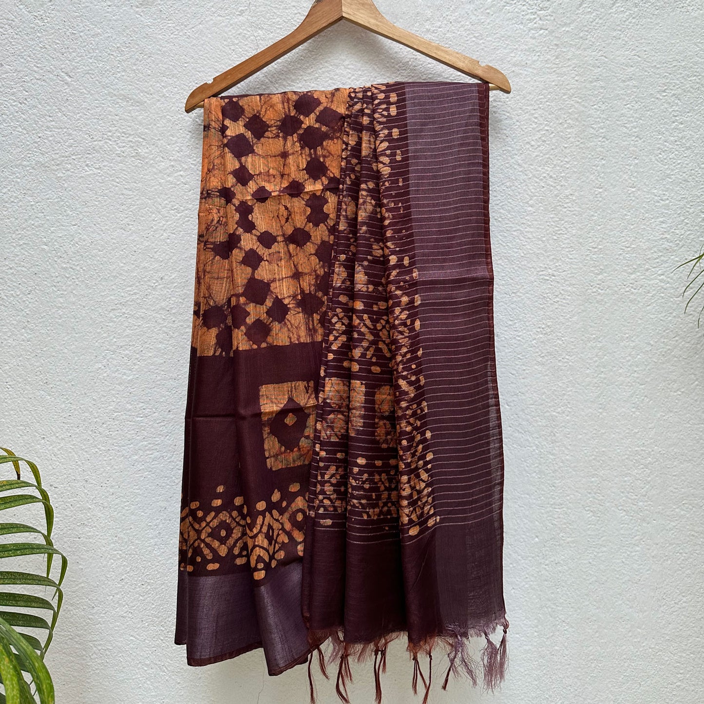 Tibetan Red Batik Cotton Silk Saree