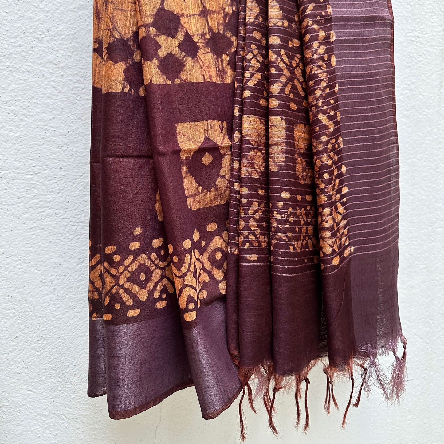 Tibetan Red Batik Cotton Silk Saree